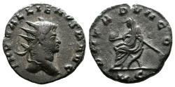 Ancient Coins - Gallienus, 253-268 AD. Mediolanum Mint. Emperor seated left, Holding Globe & Transverse Scepter.