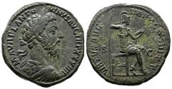 Ancient Coins - Emperor-Philosopher, Marcus Aurelius. Virtus Seated r, Holding Spear & Parazonium. with Magnificent Natural Olive Green Patina!
