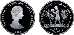 World Coins - Turks and Caicos Islands 1982 CHI 10 Crowns - Elizabeth II (International Year of the Child) Silver (.925) (7928) 23.28g PF KM 55
