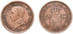 World Coins - Spain 1912 *12 PCV 2 Centimos - Alfonso XIII (5th portrait) Bronce (5216000) 1.9g XF KM 732 Cal 73