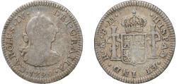 World Coins - Mexico Spanish colony 1790 FM ½ Real - Carlos IV (Numeral IV, Carlos III portrait) Silver (.896) Mexico City Mint 1.7g VF KM 70