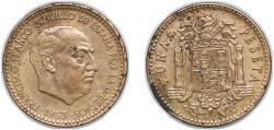 World Coins - Spain Nationalist Government 1953 *19-60 1 Peseta - Francisco Franco (Benlliure) Aluminium bronze (92.5% copper, 7.5% aluminium) (45160000) 3.3g XF KM 775 Cal 75 Schön 28.1