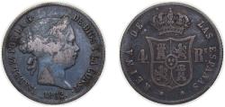 World Coins - Spain Kingdom 1862 4 Reales - Isabel II Silver (.900) Madrid Mint 5.2g VF KM 608.2