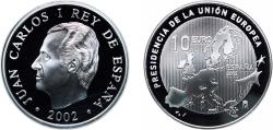 World Coins - Spain Kingdom 2002 M 10 Euros - Juan Carlos I (Spanish Presidency) Silver (.925) Madrid Mint (30000) 27g PF KM 1048