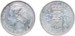 World Coins - Spain Kingdom 1894 *1?-94 PGV 2 Pesetas - Alfonso XIII (2nd portrait) Silver (.835) (279000) 9.93g XF KM 704 Cal 33