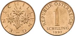 World Coins - Austria Second Republic 1997 1 Schilling Aluminium bronze (91.5% Copper, 8.5% Aluminium) Vienna Mint (50000000) 4.2g UNC  KM 2886 Schön 77