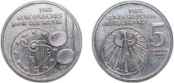 World Coins - Germany Federal Republic of Germany 1985 F 5 Deutsche Mark (European Year of Music) Copper-nickel clad nickel Stuttgart Mint (8000000) 10g UNC KM 162 J 437 Schön 161