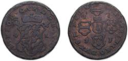 World Coins - Low countries feudal Prince-bishopric of Liege Holy Roman Empire 1751 4 Liards - Jean-Théodore of Bavaria Copper 14.23g XF KM 159
