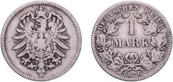 World Coins - Germany Second Empire 1876 A 1 Mark - Wilhelm I (type 1 - large shield) Silver (.900) (Ag 900, Cu 100) Berlin Mint (17296689) 5.3g VF  KM 7 AKS 1 J 9 Schön 9