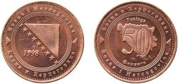 World Coins - Bosnia and Herzegovina 1998 50 Feninga Copper plated steel Royal Mint (20000000) 5.25g BU  KM 117 Schön 123
