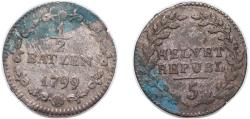 World Coins - Switzerland Helvetic Republic 1799 ½ Batzen / 5 Rappen Billon 2g VF HMZ 2 1190 Divo/Tob19 12 Hofer 30-35 KM A6