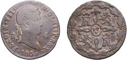 World Coins - Spain Kingdom 1833 4 Maravedis - Fernando VII Copper Segovia Mint 4.83g VF Cal 1717 Aureo 188