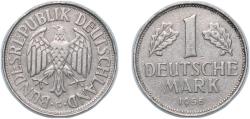 World Coins - Germany Federal Republic of Germany 1956 G 1 Deutsche Mark Copper-nickel (75% Copper, 25% Nickel) Staatliche Münze Baden-Württemberg, (8362000) 5.5g VF KM 110 J 385 Schön 108
