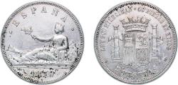 World Coins - Spain Provisional Government 1870 *18-70 SNM 5 Pesetas - Provisional Government Silver (.900) Madrid Mint (5923455) 25g XF KM 655