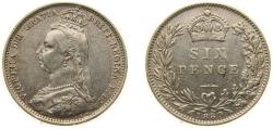 World Coins - Great Britain United Kingdom 1889 6 Pence - Victoria (2nd portrait; 2nd reverse) Silver (.925) (8738900) 2.83g XF KM 760 Sp 3929