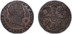 World Coins - Spain 2 Maravedis - Ferdinand VII (Segovia) Copper Segovia Mint 2.52g AU KM 487