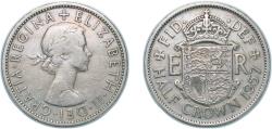 World Coins - Great Britain United Kingdom 1957 ½ Crown - Elizabeth II (1st portrait; no 'BRITT:OMN') Copper-nickel (34200500) 13.99g XF KM 907 Sp 4145