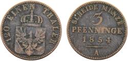 World Coins - Germany States Kingdom of Prussia Friedrich Wilhelm IV 1854 A 3 Pfenninge
