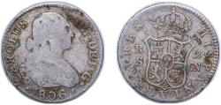 World Coins - Spain Kingdom 1806 S CN 2 Reales - Carlos IV Silver (.806) Seville Mint 5.85g VF KM 430.2