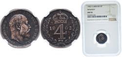 World Coins - Great Britain United Kingdom 1902 4 Pence - Edward VII (Maundy issues) Silver (.925) Royal Mint (Tower Hill) (10000) 1.9g NGC AU 55 KM 798 Sp 3986