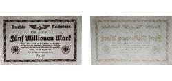 World Coins - Germany Prussian province of Berlin Weimar Republic 1923 5 000 000 Mark (Deutsche Reichsbahn) Paper UNC  P S1013 DeNG 13 002-5,6,7,8