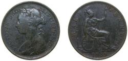 World Coins - Great Britain 1885 ½ Penny - Victoria (2nd portrait; 2nd type) Bronze Royal Mint (Tower Hill) (8600574) 5.67g VF KM754 Sp3956 Sp3957