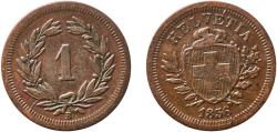 World Coins - Switzerland Federal State 1856 B 1 Rappen (Wreath; bronze) Bronze (95% copper, 4% tin, 1% zinc) Bern Mint (2500000) 1.49g XF  HMZ 2 1215 Divo/Tob19 326 KM 3 Schön 15 Y 18 Kahnt/Sc