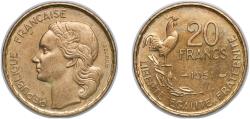 World Coins - France Fourth Republic 1951 20 Francs (signature "G GUIRAUD") Copper-aluminium (91% Copper, 9% Aluminium) Monnaie de Paris Mint (97922000) 3.93g AU F 402 KM 917 Gad 865 Schön 222