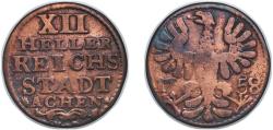 World Coins - Germany Free imperial city of Aachen Holy Roman Empire 1758 12 Heller Bronze 4.89g VF KM 51