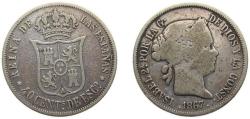World Coins - Spain Kingdom 1867 40 Centimos de Escudo - Isabel II Silver (.810) Madrid Mint 5g VF KM 628.2