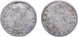 World Coins - Spain Kingdom 1800 S CN 2 Reales - Carlos IV Silver (.806) Seville Mint 5.71g VF KM 430.2