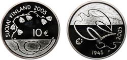 World Coins - Finland Republic 2005 10 Euros (Peace) Silver (.925) Mint of Finland (55000) 25.5g PF  KM 120 Schön 118