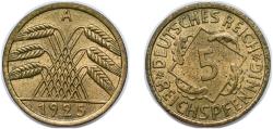 World Coins - Germany Weimar Republic 1925 A 10 Reichspfennig Aluminium bronze Berlin Mint (102319296) 4g UNC KM 40 AKS 45 J 317 Schön DM 40