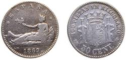 World Coins - Spain Provisional Government 1869 *6-9 SNM 50 Centimos Silver (.835) Madrid Mint (452726) 2.5g VF KM651