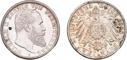 World Coins - Germany Kingdom of Württemberg German states 1908 F 2 Mark - Wilhelm II Original luster Silver (.900) (451370) 11.12g UNC  KM 631 J 174