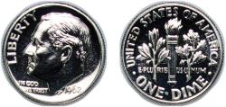 Us Coins - United States Federal republic 1962 1 Dime "Roosevelt Silver Dime" Silver (.900) United States Mint of Philadelphia (3218019) 2.51g PF KM 195 Schön 197