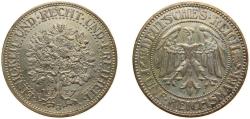 World Coins - Germany Weimar Republic 1927 J 5 Reichsmark Silver (.500) Hamburg Mint (1006000) 25g XF KM 56 J 331