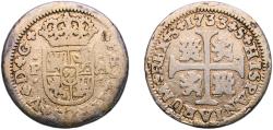 World Coins - Spain Kingdom 1733 S PA ½ Real - Felipe V (2nd type) Silver (.833) Seville Mint 1.29g VF Mount Removed KM 350.2 Cal 1930