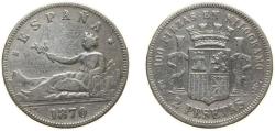 World Coins - Spain Provisional Government 1870 *18-75 DEM 2 Pesetas Silver (.835) Madrid Mint (11879646) 10g VF KM 654