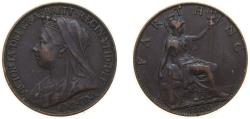 World Coins - Great Britain 1900 1 Farthing - Victoria (4th portrait) Bronze (95% Cu, 4% Sn, 1% Zn) Royal Mint (Tower Hill) (5969300) 2.83g XF KM788 Sp3963 Sp3964