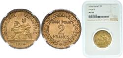 World Coins - France Third Republic 1924 2 Francs (Chambers of Commerce) Copper-aluminium Paris Mint (29631410) NGC MS 63  Franc 2014 267 Gad 1789 533 KM 877