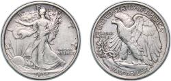 Us Coins - United States Federal republic 1917 ½ Dollar "Walking Liberty Half Dollar" Silver (.900) (12300000) 12.49g XF KM 142 Schön 136