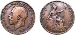 World Coins - Great Britain United Kingdom 1914 1 Penny - George V Bronze (50820900) 9.14g VF KM 810 Sp 4051-3