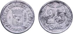 World Coins - France Evreux, Commune of Third Republic 1921 25 Centimes Aluminium Acquigny Mint 2.07g AU  El Mon. 10.3