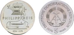 World Coins - Germany German Democratic Republic Democratic republic 1974 5 Mark (Philipp Reis) Nickel brass Berlin Mint (100200) 12.23g UNC KM 49