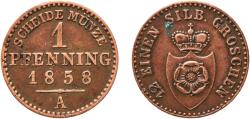 World Coins - Germany Lippe German states 1858 A 1 Pfenning - Paul Friedrich Emil Leopold III Copper Berlin Mint (900000) 1.44g XF Ihl 2016 609