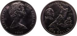 World Coins - New Zealand 1969 1 Dollar - Elizabeth II (2nd Portrait; Cook's Voyage) Copper-nickel (325000) 27.56g UNC  KM 40 KM 40.1 KM 40.2 KM 40.3