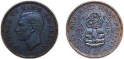 World Coins - New Zealand 1942 ½ Penny - George VI (1st type) Bronze (1920000) 5.66g AU KM 12