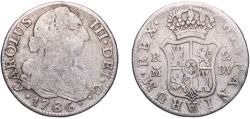 World Coins - Spain Kingdom 1786 M 2 Reales - Carlos III (2nd type) Silver (.813) Madrid Mint 5.79g VF KM 412.1 Cal 1319 Aureo 637