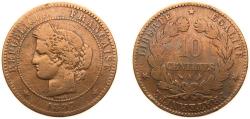 World Coins - France Third Republic 1897 A 10 Centimes Bronze Paris Mint (7250000) 10g VF F 135 Gad 265 KM 815 GEM 24.1 / 24.4